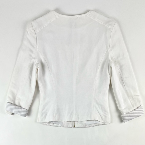 Bebe 2B White Linen Roll-Tab Sleeve Zip Jacket - Picture 2 of 7